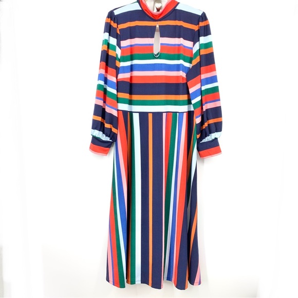 Eloquii Dresses & Skirts - Eloquii Women Size 20 Dress Long Sleeve Fit Flare Mock Tie Red Rainbow Striped